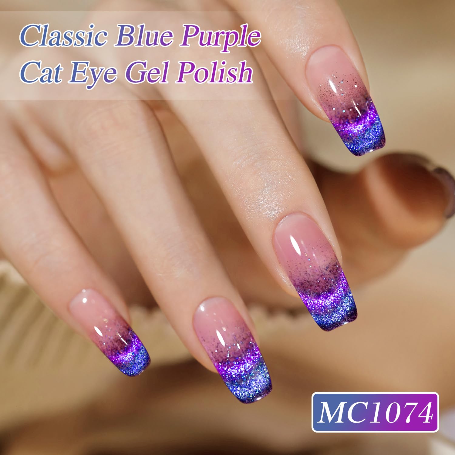 Double Rhythm Cat Eye Gel Polish with Magnet 15ML Holographic Glitter Shimmer Translucent Sheer Color Jelly Glass Magnetic Gel Polish Salon DIY at Home (Purple Blue-MC1074)-Velvo Beauty