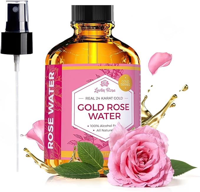 24 Karat Gold Rose Water Toner by Leven Rose Natural Moroccan 24K Rosewater Toner 4 oz-Velvo Beauty
