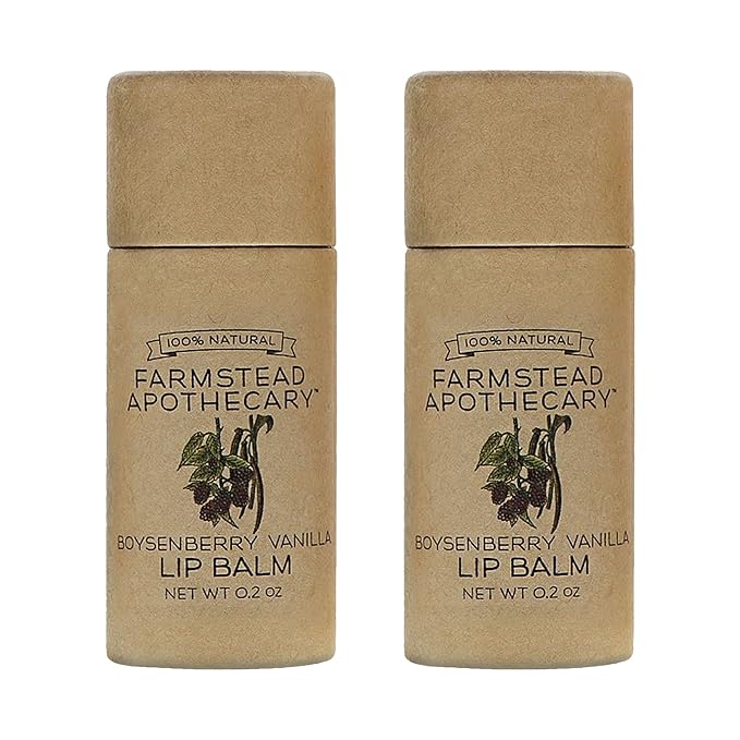 Farmstead Apothecary 100% Natural Lip Balm with Organic Beeswax, Organic Shea Butter & Organic Coconut Oil, Boysenberry Vanilla 0.2oz (Pack of 2)-Velvo Beauty