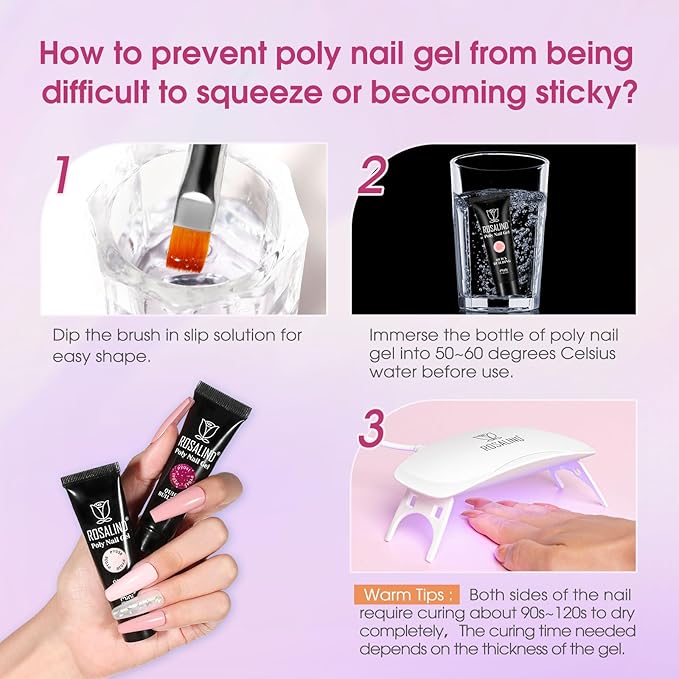 ROSALIND Poly Nail Gel Colors Kit -14 Colors +72 Nail Art Accessories kit Glitter Poly Nails Gel Kit Starter Kit with Mini UV Lamp Slip Solution Nude Pink Poly Nail Art for Beginners with Everything-Velvo Beauty