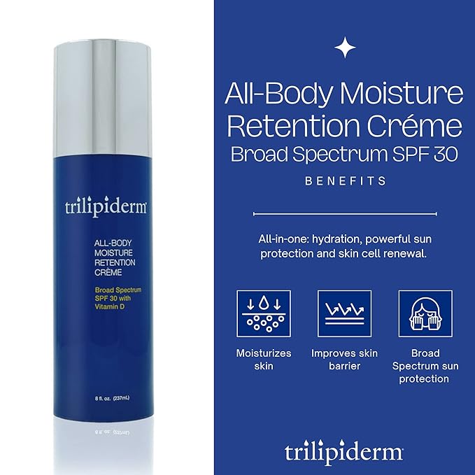 Trilipiderm Moisturizing Sunblock 8oz All Day Hydration for Body and Face, Vitamin D Enriched Broad Spectrum Sunscreen, Two Pack-Velvo Beauty
