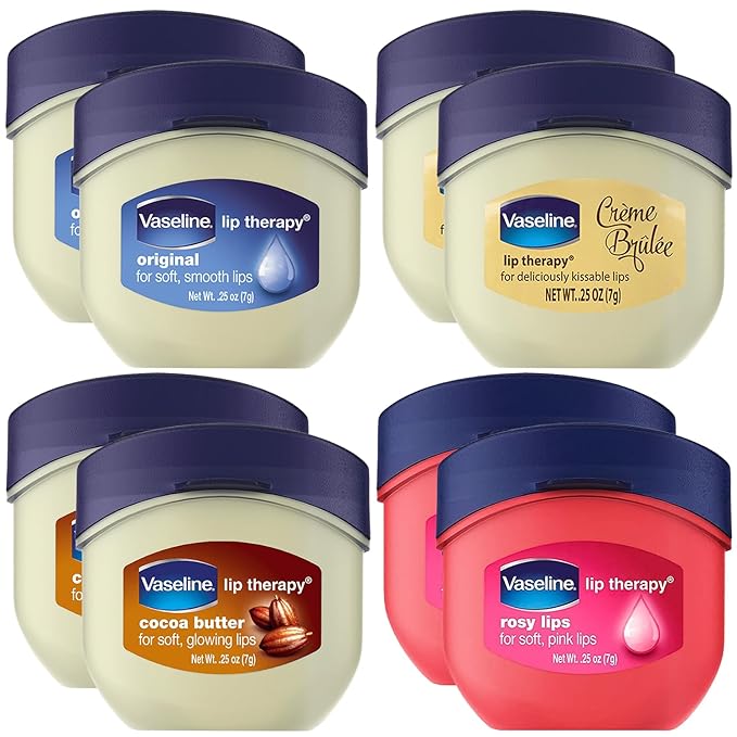 Vaseline Lip Therapy Rosy Lips, Cocoa Butter, Creme Brulee, Original - Vaseline Lip Balm, Tinted and Clear Lip Gloss Set, 2 of Each, 0.25 Oz Ea (8 Piece Set)-Velvo Beauty