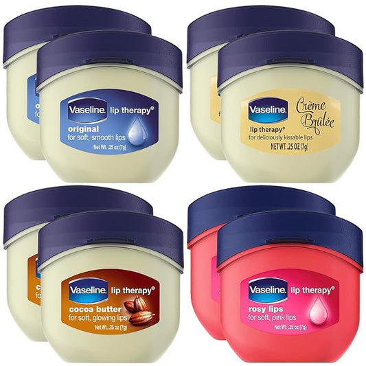 Vaseline Lip Therapy Rosy Lips, Cocoa Butter, Creme Brulee, Original - Vaseline Lip Balm, Tinted and Clear Lip Gloss Set, 2 of Each, 0.25 Oz Ea (8 Piece Set)-Velvo Beauty