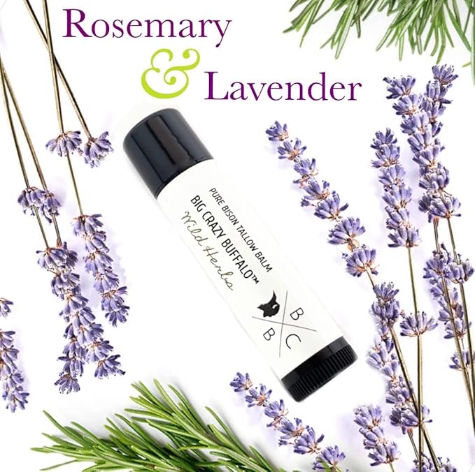 Pure Bison Tallow Lip Balm, Wild Herb, (5 pack) - Rosemary & Lavender, Moisturizing, Non-Habit Forming-Velvo Beauty
