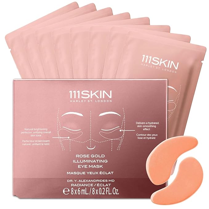 111SKIN Rose Gold Illuminating Eye Mask, Brightening & Hydrating Under Eye Patches for Dull, Dry Skin with Rose Extract, Colloidal Gold & Vitamin C, Improves the Appearance of Dark Circles, 8 Pairs-Velvo Beauty