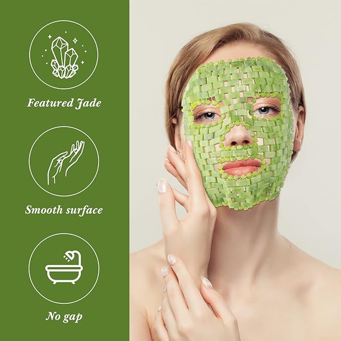 Jade Facial Mask, Jade Sleep Natural Stone Mask, Green Facial Cooling Mask, Jade Eye Mask Beauty Skincare Massage Tools for Alleviate Puffiness Face Massage Puffy Eyes Dark Circles-Velvo Beauty