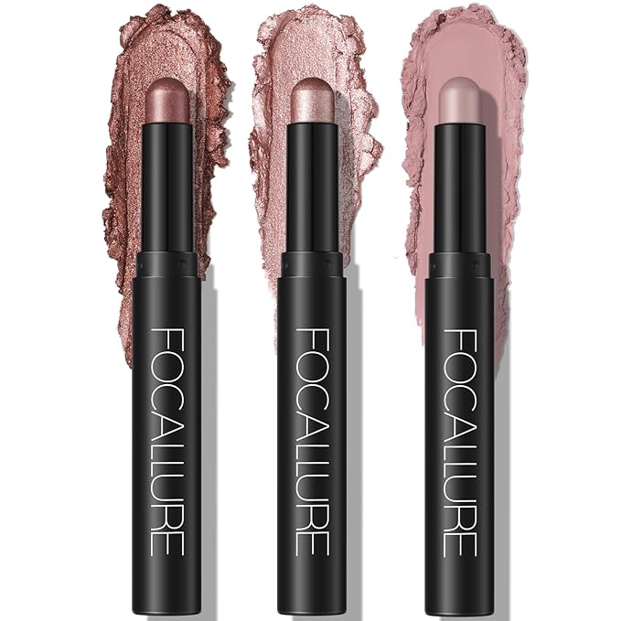 FOCALLURE 3PCS Cream Eyeshadow Stick Sets,Matte and Shimmer Eye Brightener, High Pigmented Crease-proof Pencil,Long Lasting Eye Shadow Highlighter Makeup,Rose Mirage-Velvo Beauty