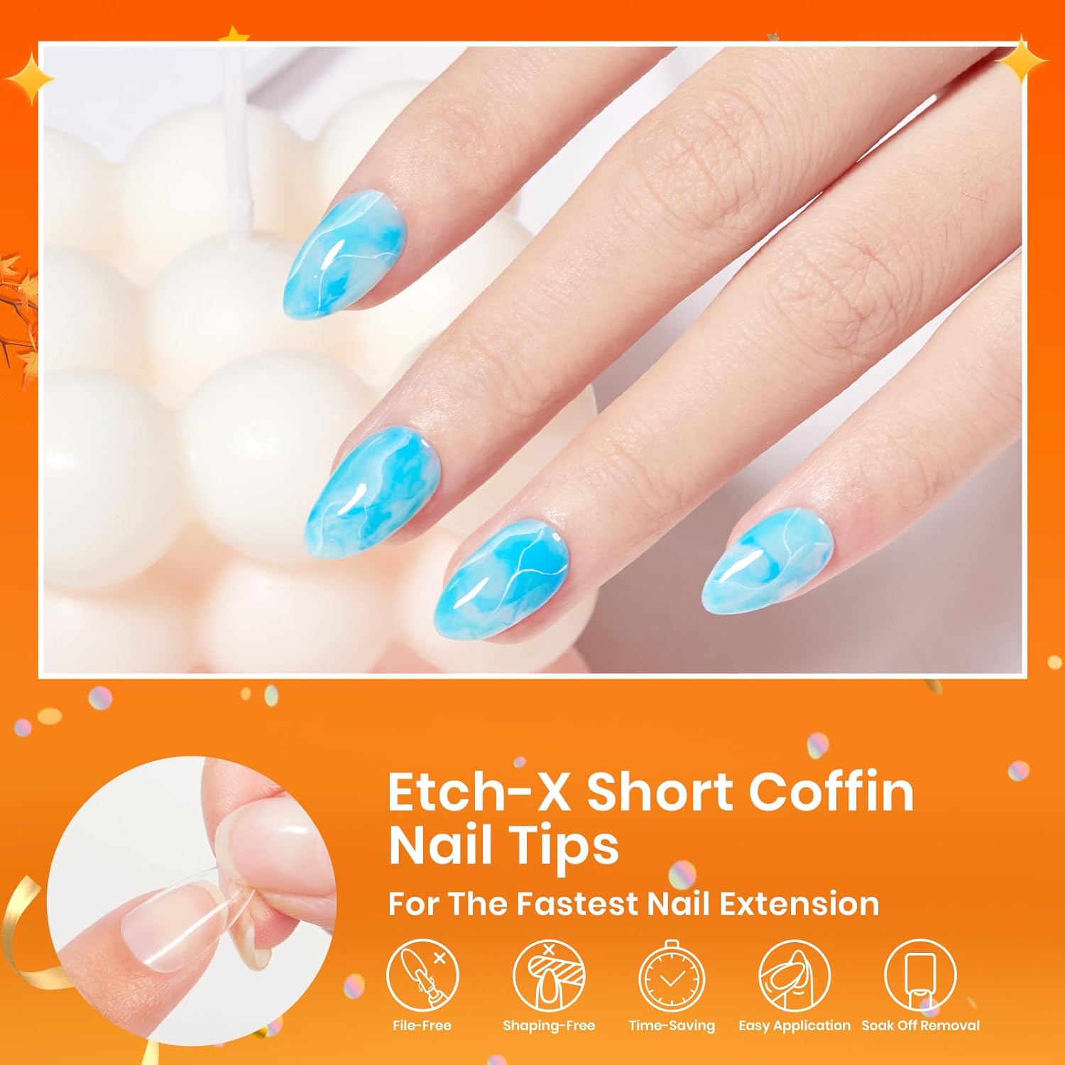 Beetles Gel Nail Tips 576Pcs Pre-shape Short Almond Etch-X Nail Tips,12 Sizes Soft Nail Tips Half Matte False Nails for Fall Nails Full Cover Press On Nail Nail Extensions Set for Women-Velvo Beauty