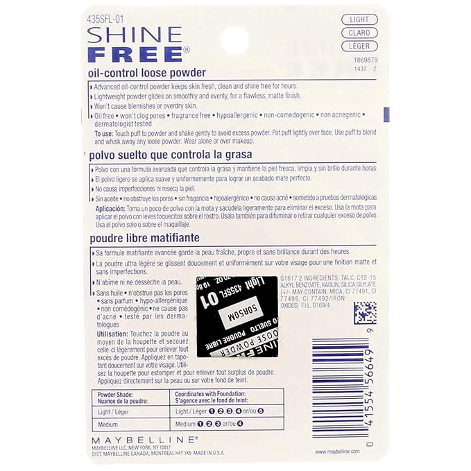 Maybelline New York Shine Free Oil Control Loose Powder, Light [210] 0.7 oz (Pack of 3)-Velvo Beauty