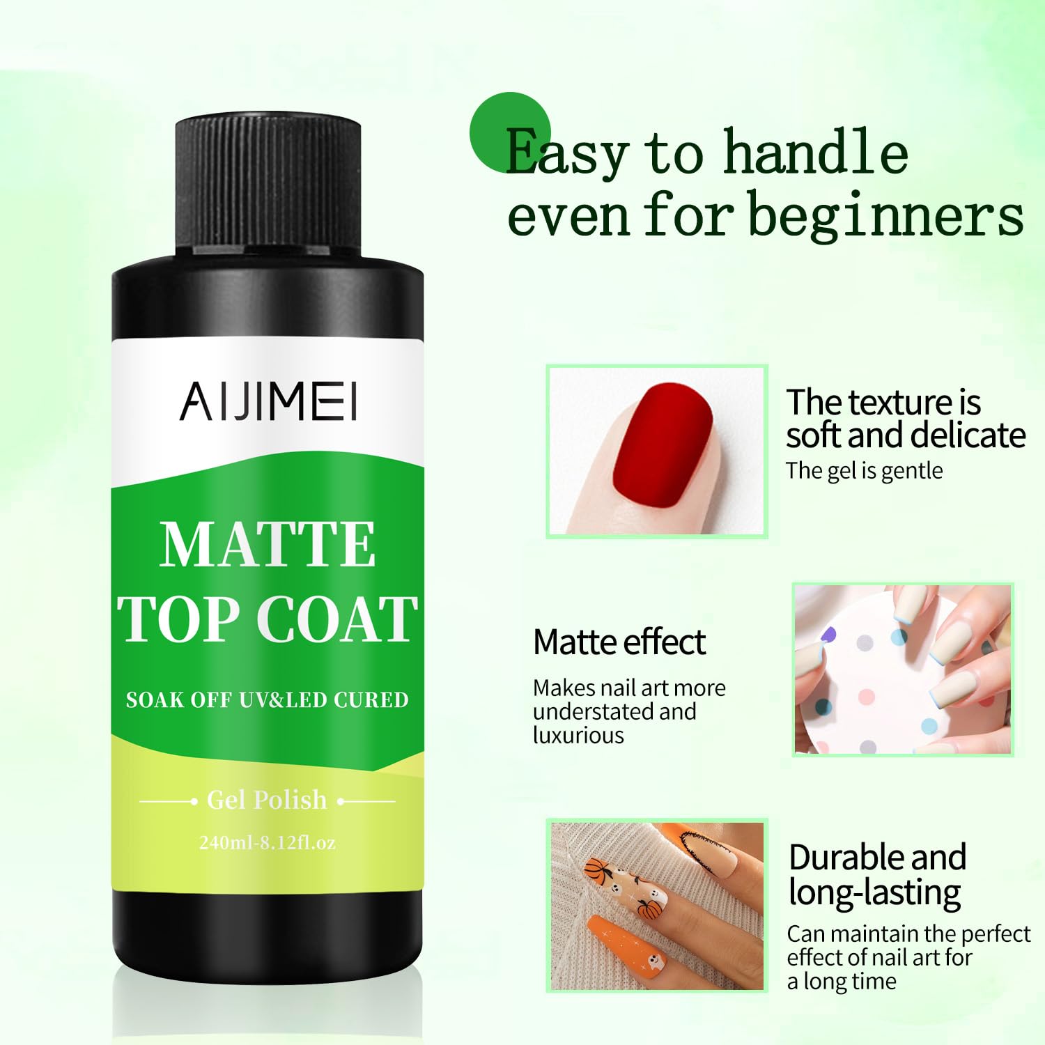 AIJIMEI Elegant Satin Matte Top Coat for Nails Finish Nail Polish Matte Nail Top Coat, Long-Lasting Nail Polish Matte Top Coat & Quick-Dry Top Coat Satin Matte TopCoat 8 Fl Oz-Velvo Beauty