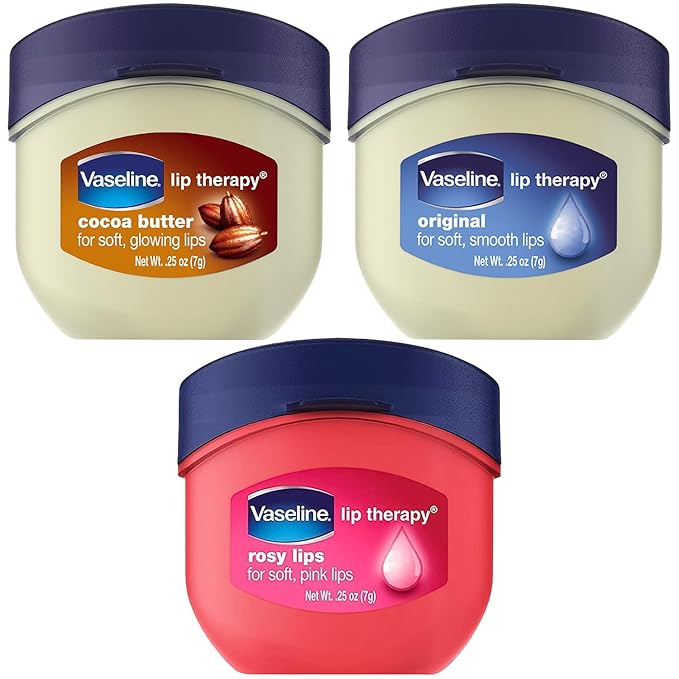 Vaseline Lip Therapy 0.25 Oz / 7g 3 Pack Bundle - Original, Rosy Lips & Cocoa Butter-Velvo Beauty