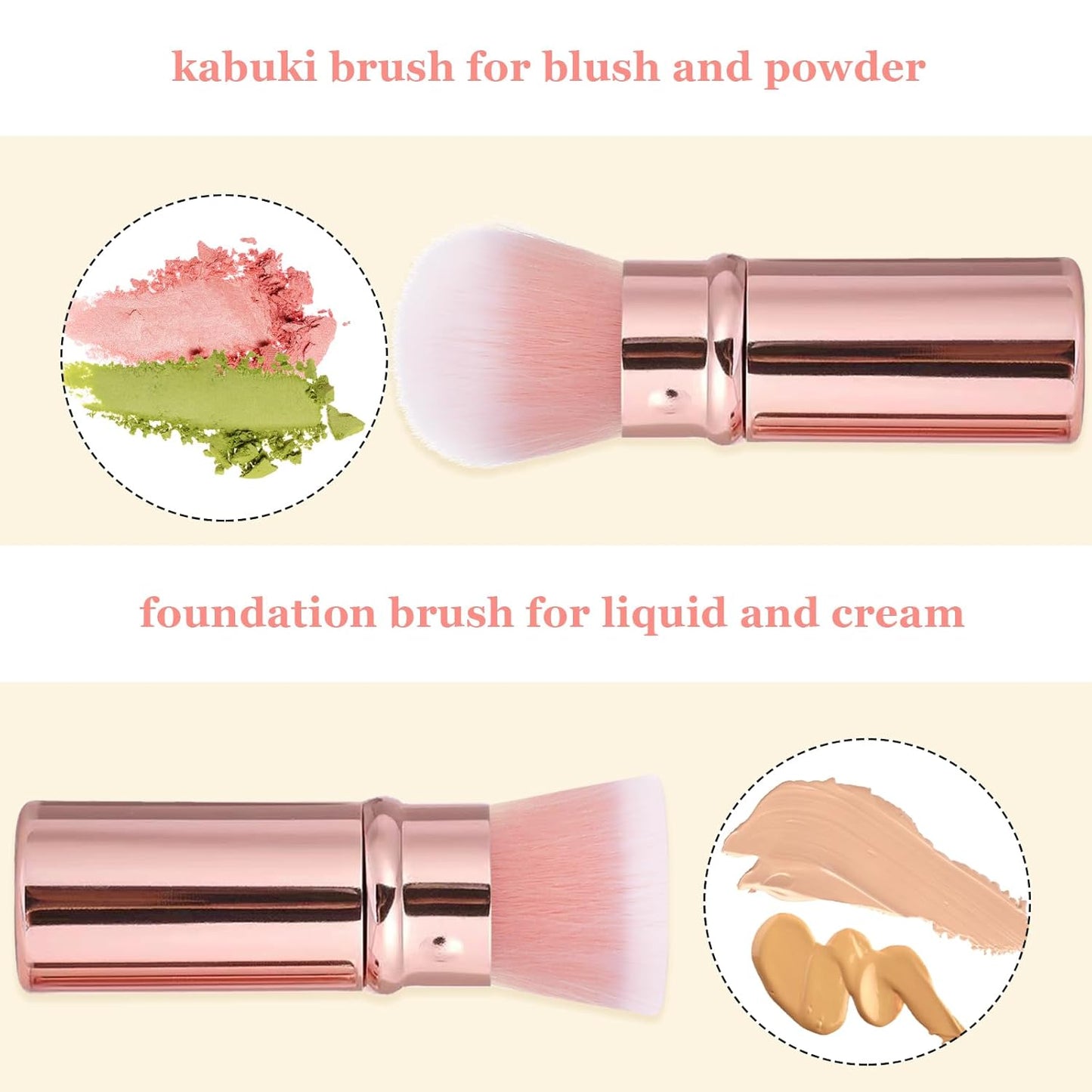 Makeup Brush 2 Pack, Retractable Travel Kabuki Powder Foundation Makeup Brush Face Blush Brushes for Blending Liquid, Blush, Bronzer, Buffing, Sunscreen,Flawless Cosmetics-Velvo Beauty