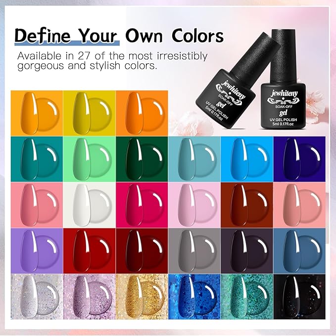 JEWHITENY 27 Colors Nail Polish Kit with U V Light, U V LED Nail Dryer Lamp Curing Gel Nail Polish Set Popular Gel Polish Set DIY at Home, Nail Manicure Tools-Velvo Beauty
