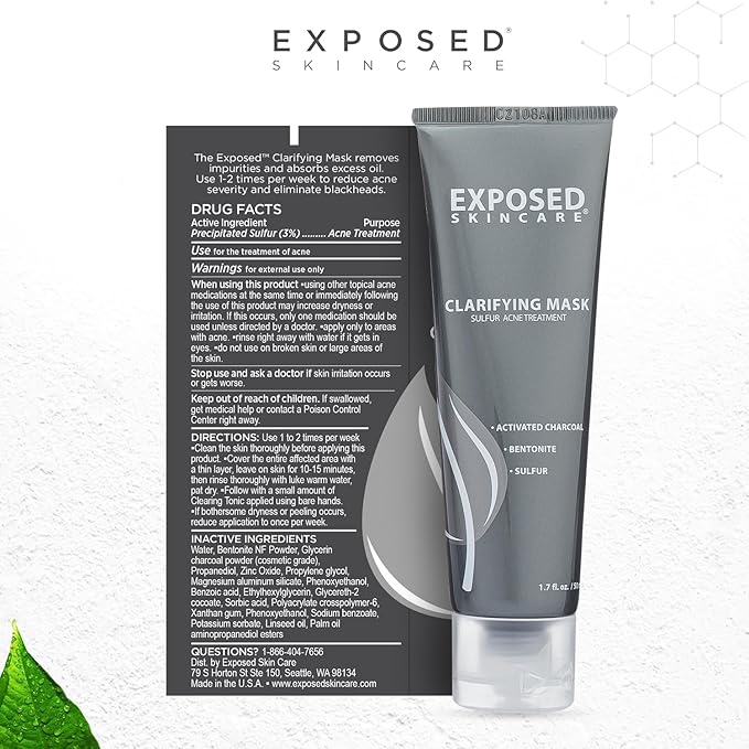 Exposed Skin Care Acne Treatment Kit - Includes Facial Cleanser, Clearing Tonic, Acne Treatment Serum, Clear Pore Serum, Clarifying Mask, Cloth - Natural Acne Solution for Face, All Ages & Skin Types-Velvo Beauty