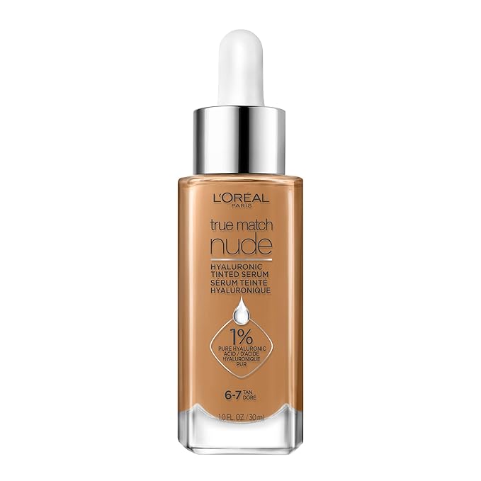 L'Oreal Paris True Match Nude Hyaluronic Tinted Serum Foundation with 1% Hyaluronic acid, Tan 6-7, 1 fl. oz.-Velvo Beauty