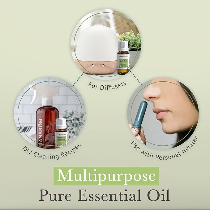 Pranarom USDA Certified Organic Eucalyptus Globulus Essential Oil (30ml), 100% Pure Undiluted Therapeutic Grade from Portugal for Aromatherapy, Diffuser, Topical Care, Relaxation-Velvo Beauty