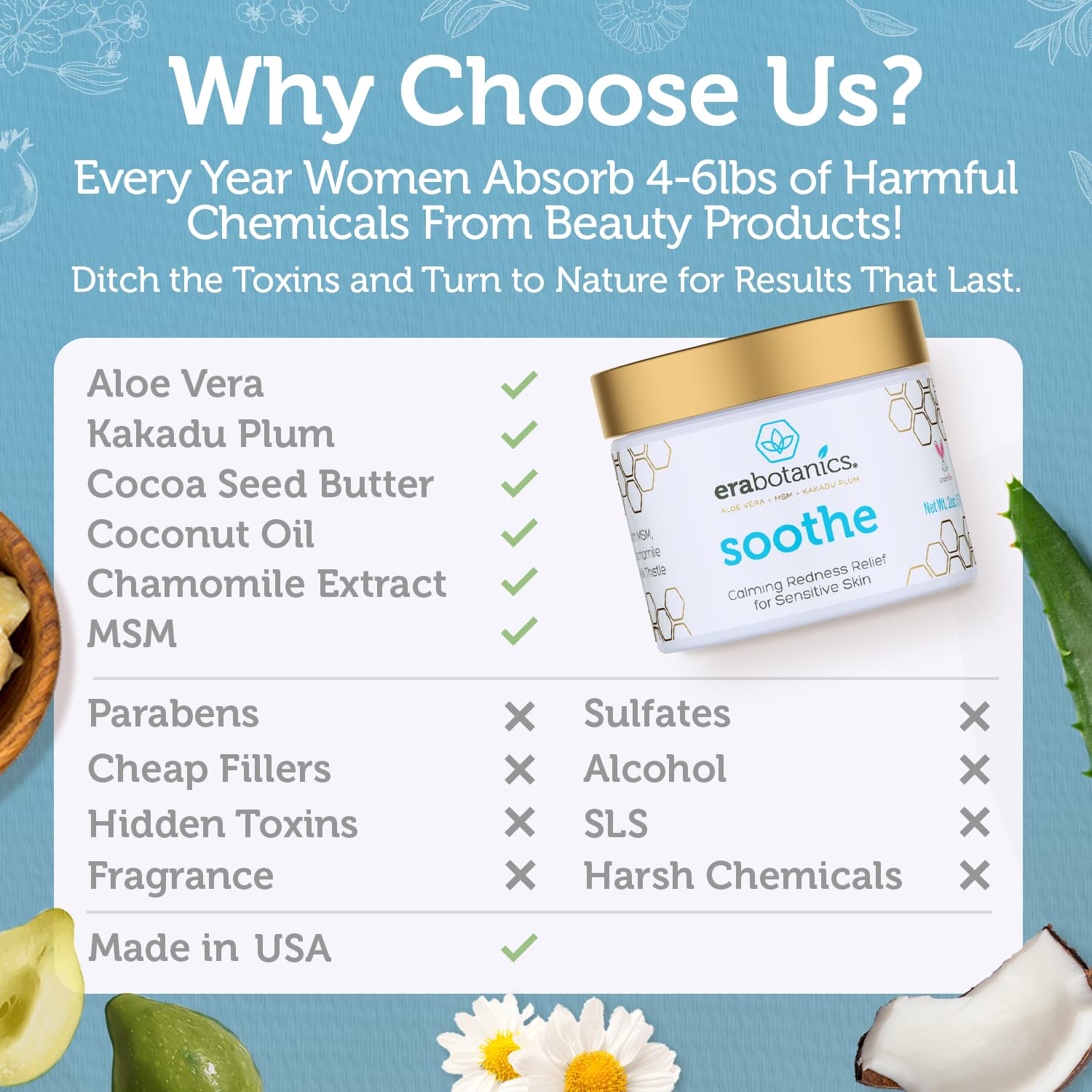 Era Organics Cream Redness Relief Moisturizer- Soothing Redness Relief for Face with Manuka Honey, MSM, Chamomile - Calming Moisturizer Made in USA-Velvo Beauty