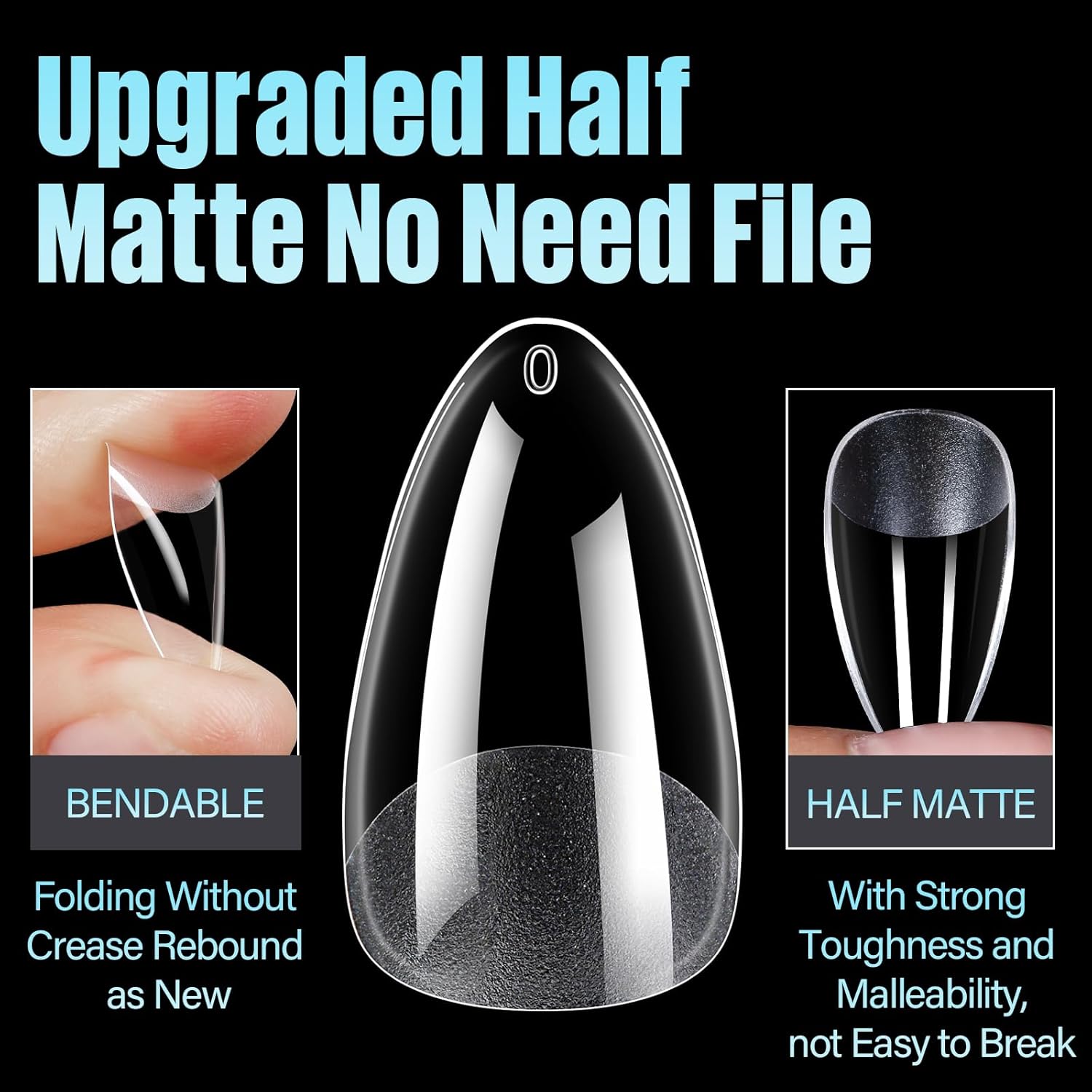 TOMICCA Medium Almond Nail Tips, 240Pcs Soft Acrylic Nails Tips Pre-Shaped Gel Tips, Medium Almond Press on Nails Clear Full Cover Fake Nails for Nail Extension Nail Salon 12 Sizes-Velvo Beauty