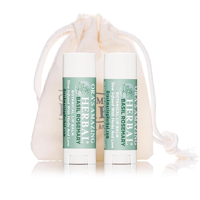 Natural Lip Balm, Perioral Dermatitis Treatment, Calendula Lip Balm, Healing Lip Balm with Immune Supportive Basil & Rosemary Essential Oil, Organic Coconut Oil, 2 Pak, Ora's Amazing Herbal-Velvo Beauty