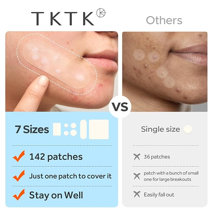 Large Acne Patches for Face, 7 Sizes Big Pimple Patches, XL Hydrocolloid Bandages for Body, Chin, Forehead, Nose, Back Blemish Zit Breakouts, Hydrocolloid Patch (Square, Strip, Dot 142 Count)-Velvo Beauty