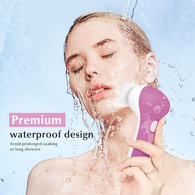 COSLUS Facial Cleansing Brush Silicone Face Scrubber: 2 in1 FBS-D Electric Exfoliating Device Waterproof Deep Cleaning Exfoliation Rotating Spa Machine - Electronic Skincare Wash Spinning System-Velvo Beauty