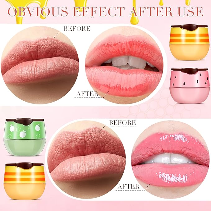12 Pcs Bee Lip Balm Honey Pot with Brush Propolis Lip Mask Overnight, Moisturizing Hydrating Lip Sleeping Mask Prevention Dry and Cracked(Honey+Strawberry+Apple Lime)-Velvo Beauty