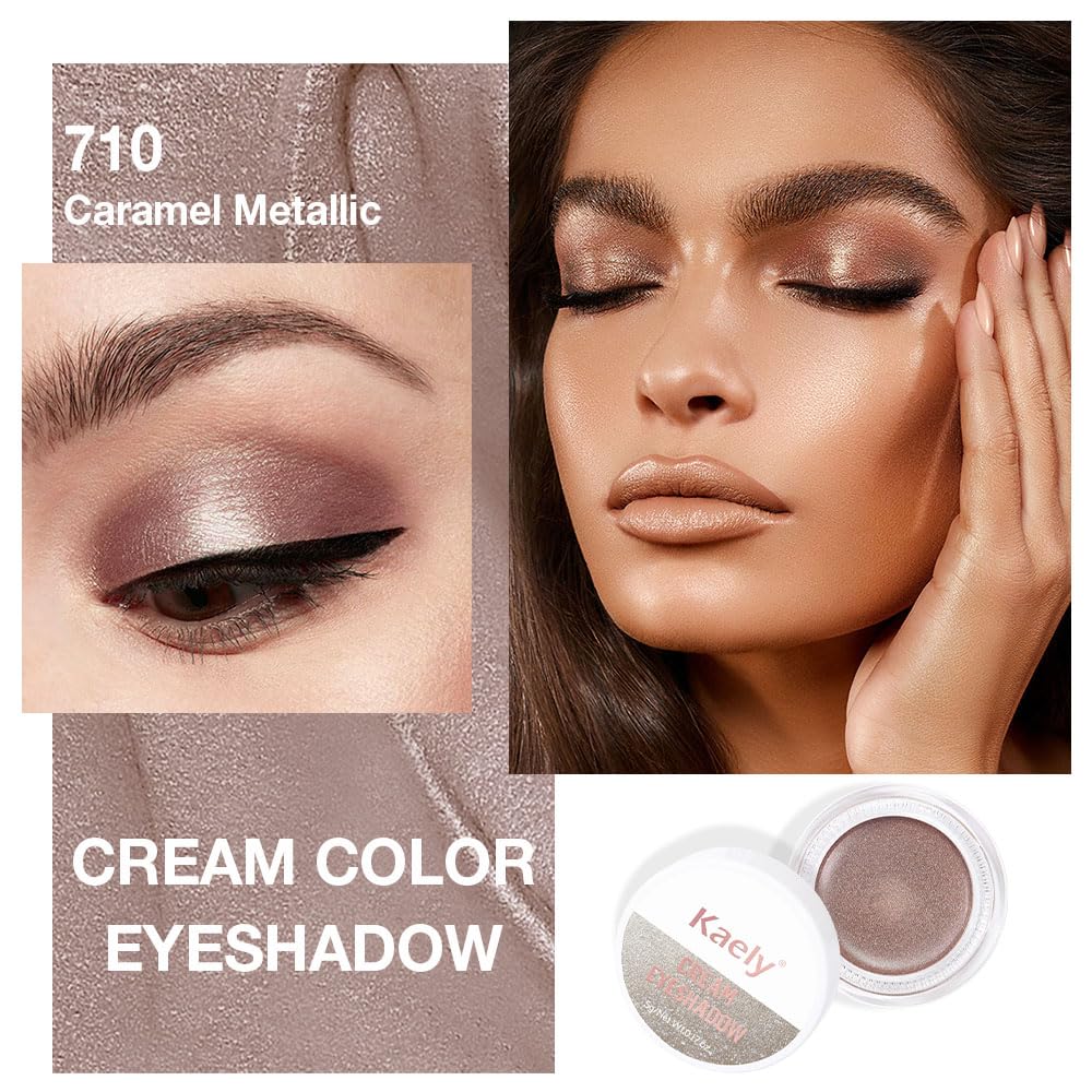 Kaely Single Cream Eyeshadow Pot, Caramel Metallic Eye Shadow for Older Women High Pigmented Waterproof, Natural Eyeshadow Palette Makeup Brightener, sombras en crema para ojos, Blendable, 710-Velvo Beauty
