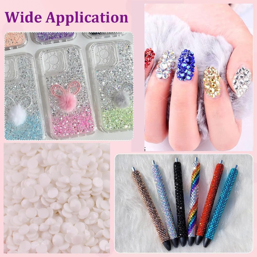Black And White Rhinestones for Bedazzling With B7000 Glue, 2mm 3mm 4mm 5mm 6mm (SS8-SS30) Non-Hotfix Flatback Nail Gems Beads, Nail Crystals Diamond Kit for Bedazzle Crafting, Nails DIY Art-Velvo Beauty