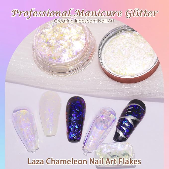 Laza Starry Night Chameleon Flakes Nail Glitter Irregular Opal Nail Foil Flakes Chunky Confetti Color-Shift Sequins Iridescent Fairy Dust for Mermaid Nails Design, Nail Decorations for Nail Art-Velvo Beauty