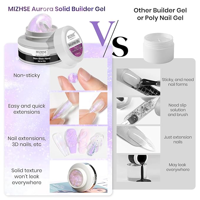 MIZHSE Solid Builder Gel for Nails - 30g/1oz Purple Mermaid Hard Gels for Nails 3D Gel with Dual Forms 3D Sculpting Pen Soak off U V Nail Builder Gels for Extension 3D Nail Art Women-Velvo Beauty