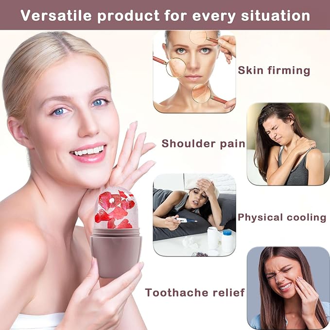 XHJRI Ice Face Roller Massager,Ice Cube Roller for Face, Eyes and Neck Naturally Conditioning and Skin Care,De-Puff Eye Bags,Reduce Migraine Pain,Reusable Massage Silicone Ice Mold (New Brown)-Velvo Beauty