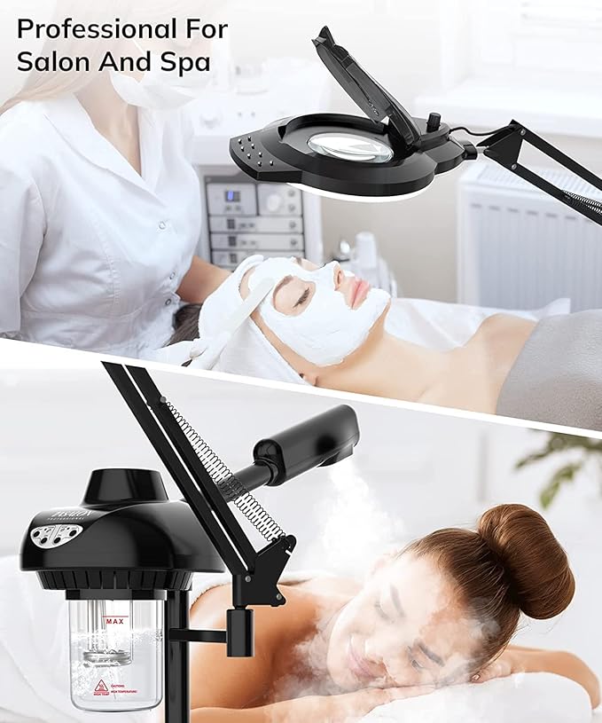 TASALON 2-in-1 Professional Facial Steamer, Hot Ozone Face Steamer for Facial with 5X Magnifying Lamp, Esthetician Steamer for Salon Beauty and Spa Shop, Skin Care Equipment with New Upgrade Wheels-Velvo Beauty