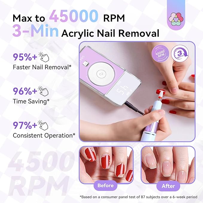 SAVILAND SSPro X-Drill Nail Drill Professional: 45000 RPM Quick Removal for Acrylic Nails Electric Nail File 3000 mAh Nail Drill Kit Portable EFile with Ceramic Bits Sanding Bands Nail Tech Salon-Velvo Beauty