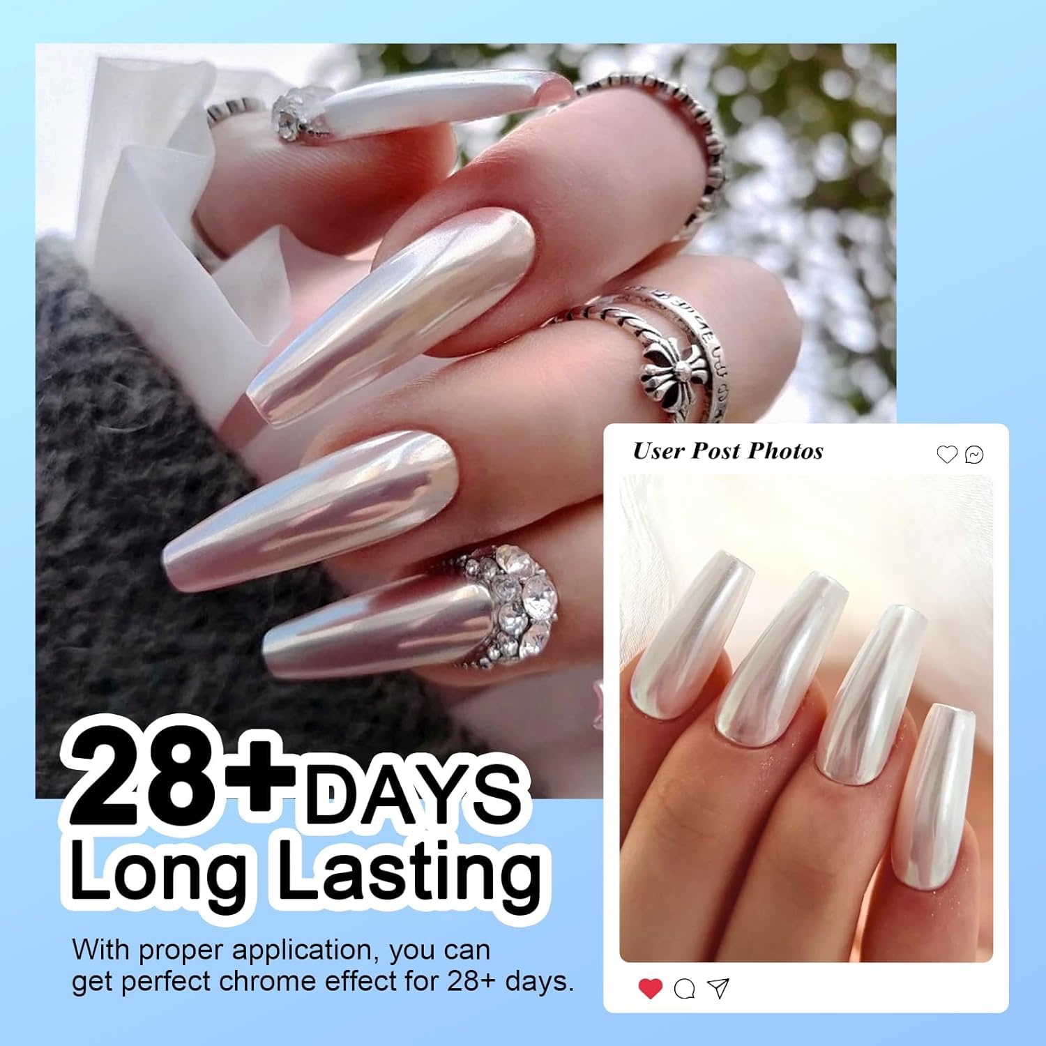 White Pearl Chrome Nail Powder BISHENGYF: Iridescent Aurora Mermaid Powder Metallic Mirror Effect Pigment Holographic Mirror Effect Chrome Powder for Nails-Velvo Beauty