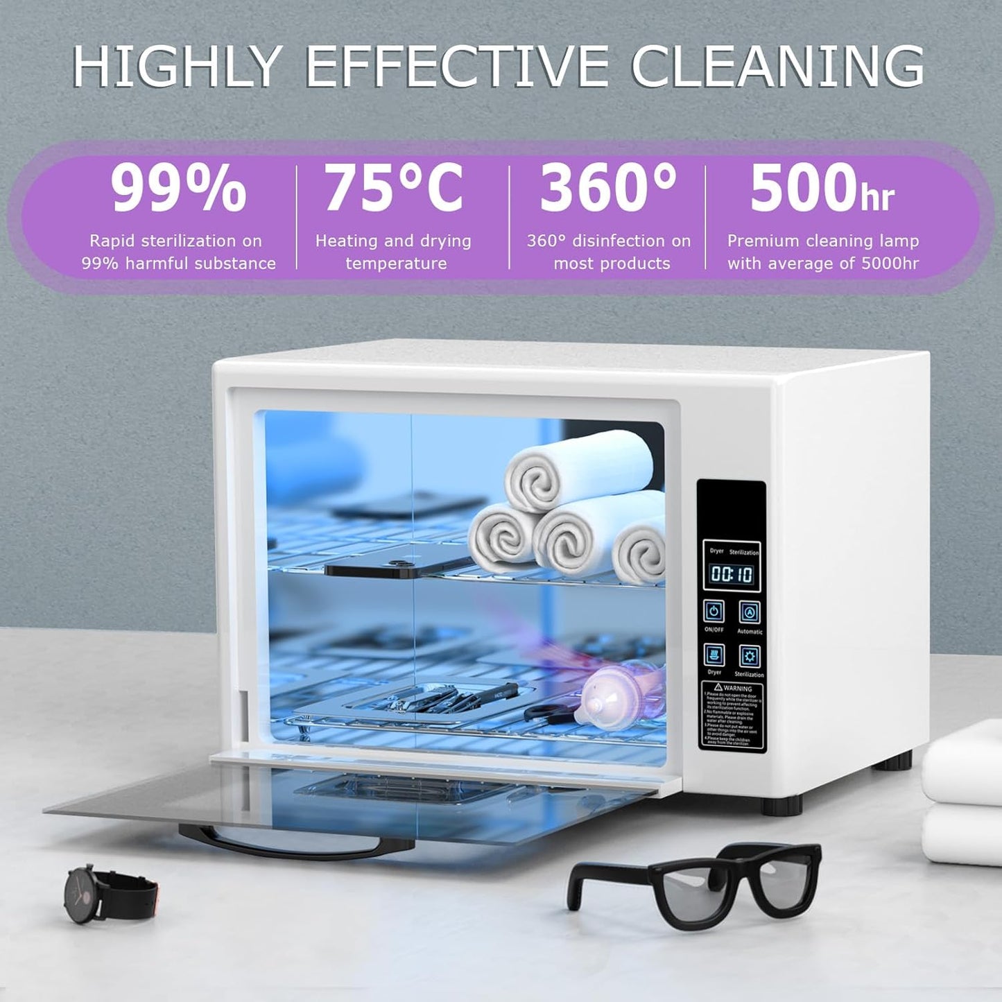 YOTAN 15L Nail Tool Cleaner with Timer Setting, High Capacity Cleaning Cabinet, Multi-Functional Manicure Cleaning Box for Spa Beauty Home Metal Tools, Mobile Phone, Baby Toy, White-Velvo Beauty