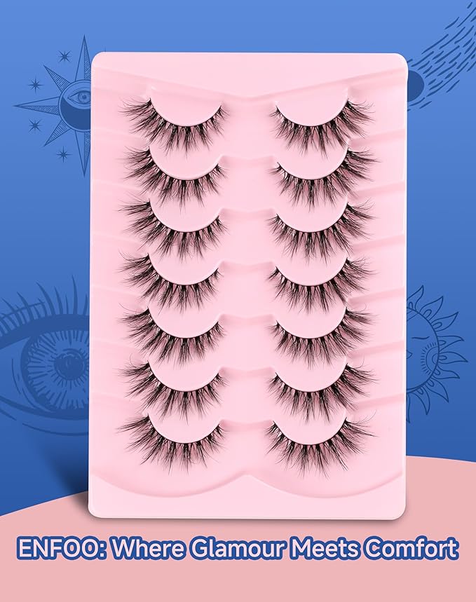 Lashes Natural Wispy Strip Eyelashes Natural Look Flared False Eye Lashes Soft Lash Fluffy Cat Eyelash 7 Pairs Everyday D05-Velvo Beauty