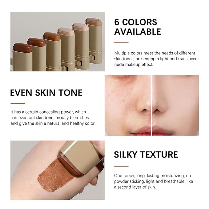 Multi-Use Foundation Stick Beauty Balm Serum Boosted Skin Tint, On-The-Go Tinted Solid Serum, Lightweight and Buildable Creamy Skin Tint Stick Makeup, Natural Finish(04#)-Velvo Beauty