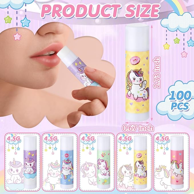 100 Pcs Unicorn Party Favors Lip Balms Bulk for Kids Birthday Party Moisturizing Lip Balm for Unicorn Themed Celebration Gifts Lip Care Products for Classroom Rewards Favor Party Supplies-Velvo Beauty