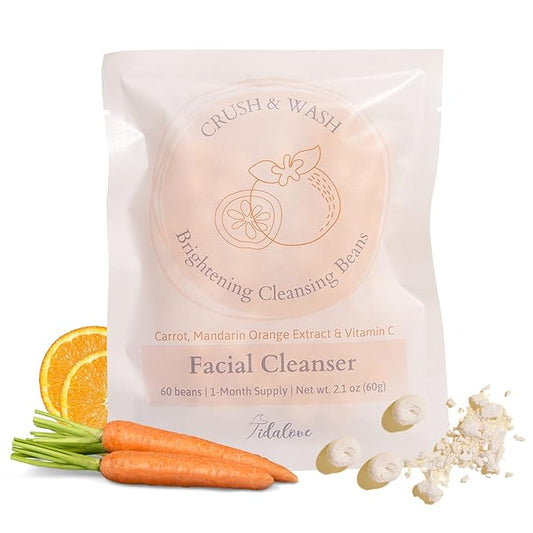 Daily 3 in 1 Facial Cleanser, Exfoliator and Wash-off Mask, Vegan, Cruelty Free, Plastic Free, Travel Friendly, 1 Month Supply Refill (60 Tablets) (Brightening)-Velvo Beauty