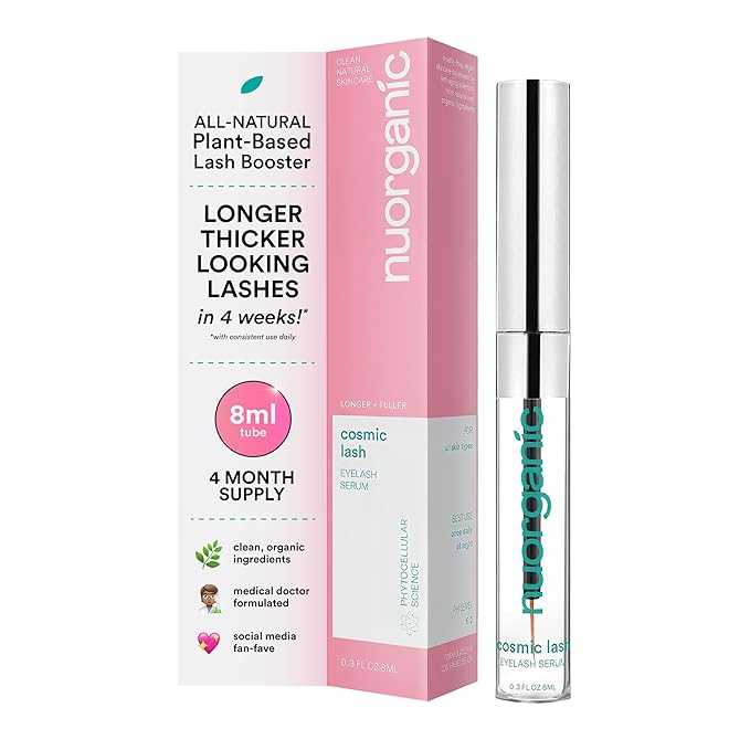nuorganic Cosmic Lash Serum Without Prostaglandins | Eyelash Growth Serum for Thicker, Longer, More Defined Lashes | 4-Month Supply XL Size | Made in USA | cGMPA Certified Lab | 8ml-Velvo Beauty