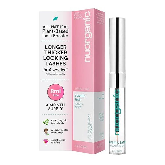 nuorganic Cosmic Lash Serum Without Prostaglandins | Eyelash Growth Serum for Thicker, Longer, More Defined Lashes | 4-Month Supply XL Size | Made in USA | cGMPA Certified Lab | 8ml-Velvo Beauty