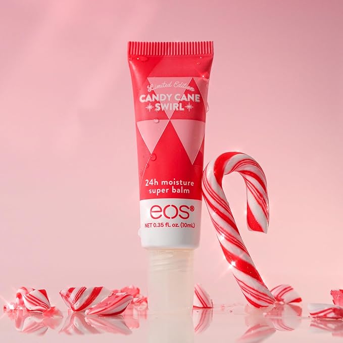 eos Holiday Lip Butter Gift- Candy Cane Swirl Super Balm, 24H Moisture, Stocking Stuffers, 0.35 fl oz-Velvo Beauty