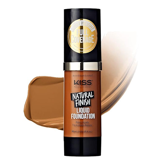 Kiss New York Professional Liquid Foundation - Lightweight and Hydrating Formula, Natural Finish, Control Shine, Cover Pores, Medium to Full Coverage, Green Tea Extract (Maple)-Velvo Beauty