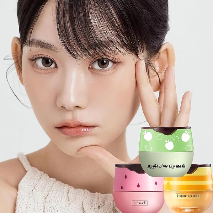 3 PCS Bee Lip Balm Lip Mask Honey Pot, Honey & Strawberry & Apple Lime Lip Mask Propolis Moisturizing Lip Balm with Stick, Sleeping Lip Mask Hydrating Prevention Dry & Cracked Lip Scrubs-Velvo Beauty