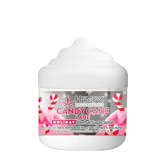 Hempz Limited Edition Candy Cane Lane Exfoliating Body Scrub (4 Oz) – Yummy Holiday Scented Sugar Body Scrub for Shower & Bath, Cozy Candy Cane Scented Sugar Scrub Exfoliant for Women & Men-Velvo Beauty