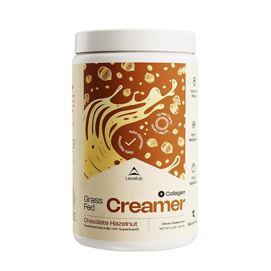 LevelUp Creamer, with Energizing MCT Oil and Collagen Peptides, Keto Coffee Creamer, Supports Natural Energy & Ketone Production - Chocolate Hazelnut-Velvo Beauty