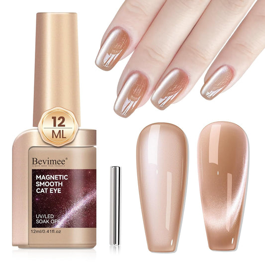 Moonlight Cat Eye Nail Polish 12ML, Crystal Nude High Gloss Cateye Gel Polish Nail Magnetic Glitter Holographic Nail Polish Glass Diamond Cats Eye Velvet UV Gel Polish for Nail Art 1PC-Velvo Beauty
