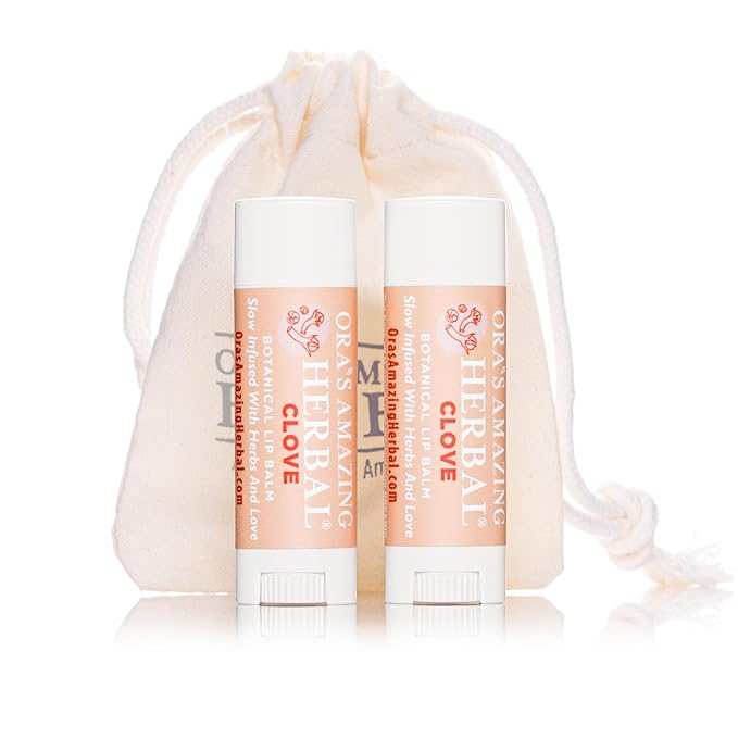 Natural Clove Lip Balm, Herbal Infused Plant Based Lip Balm With Clove Essential Oil, Calendula & More Organic Herbs, 2 pack, Ora's Amazing Herbal-Velvo Beauty