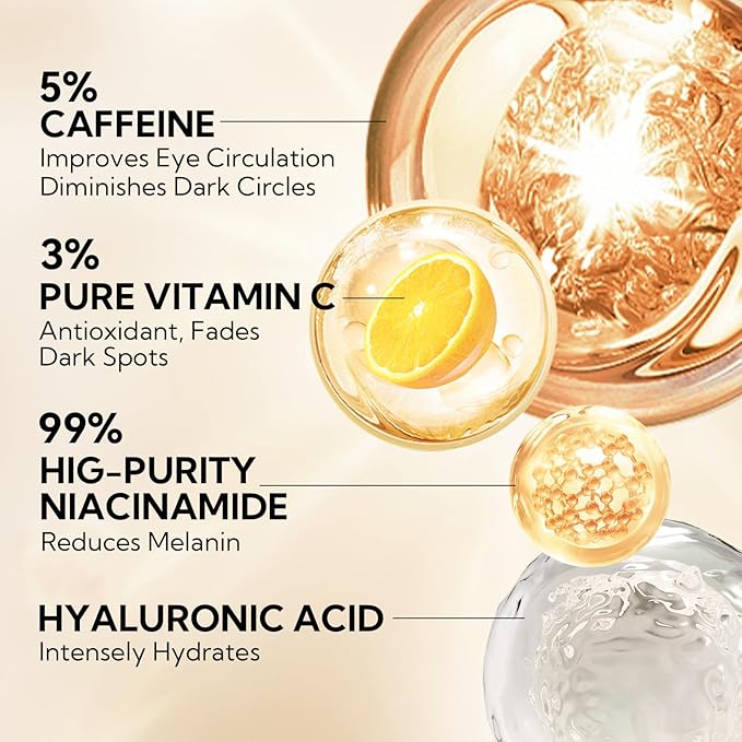 Vitamin C Under Eye Patches(30 Pairs) -Cooling Eye Masks for Dark Circles, with Caffeine Niacinamide Hydra-Gel Collagen, Puffy Eyes & Eye Bags Treatment, Fine Lines & Wrinkles Reduce, Anti-Aging-Velvo Beauty