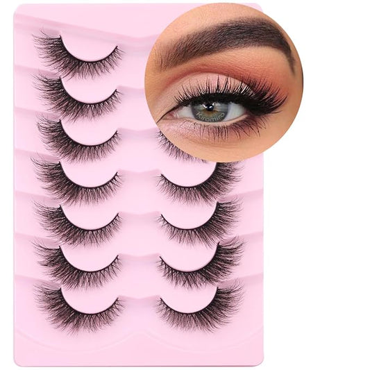 False Lashes Natural Look Faux Mink Eyelashes Wispy Fox Eye Lashes That Look Like Extensions 3D Mink Lashes Natural Strip Lashes Pack 7 Pairs-Velvo Beauty